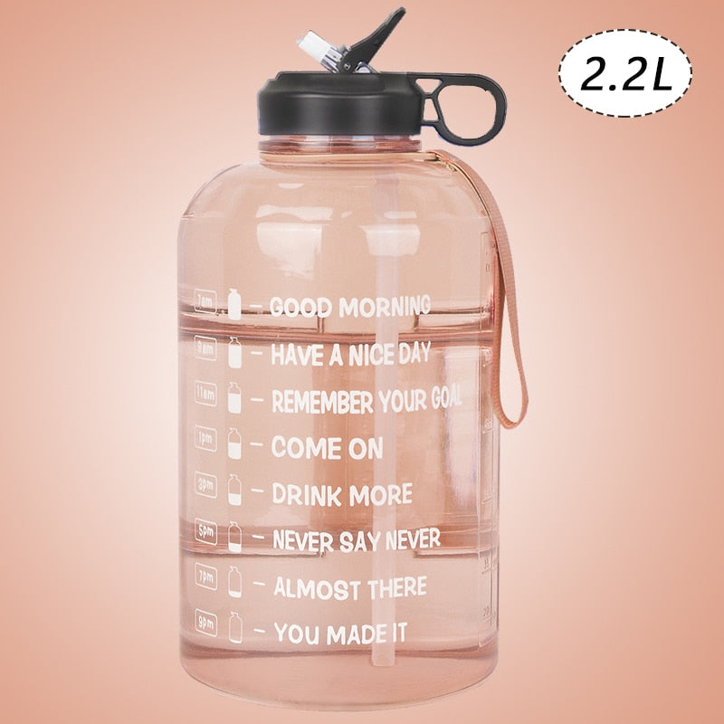 ZOMAKE 2.2/3.78L Gallon Water Bottle with Time Marker &amp; Straw, Motivational Water Jug BPA Free Leakproof Large Water Bottles Gym