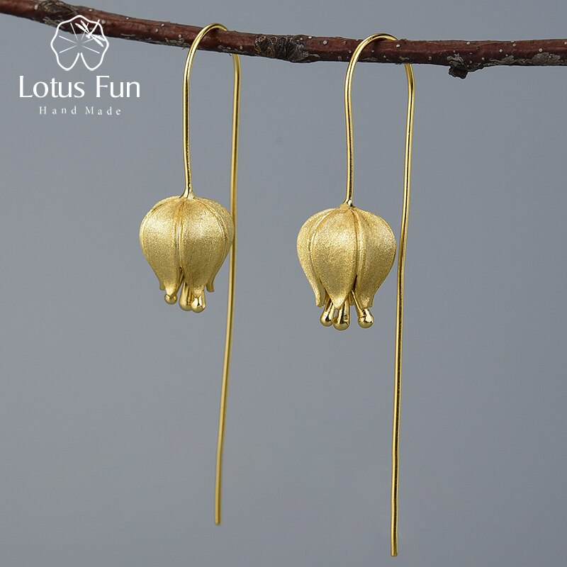 Lotus Fun Eternal Love Tulip Flower Dangle Earrings Real 925 Sterling Silver Handmade Fine Jewelry Earrings for Women Bijoux