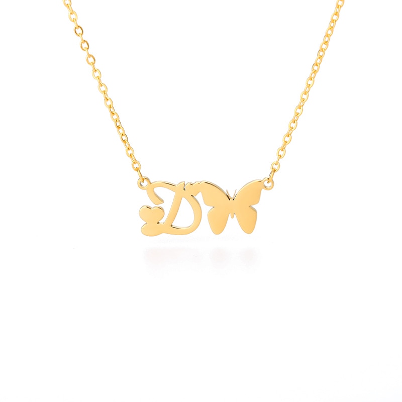 Collar con inicial de mariposa para mujer, cadena de oro de acero inoxidable, collar con letra AZ, colgante, bisutería para mujer, regalo de joyería Bohemia 2020