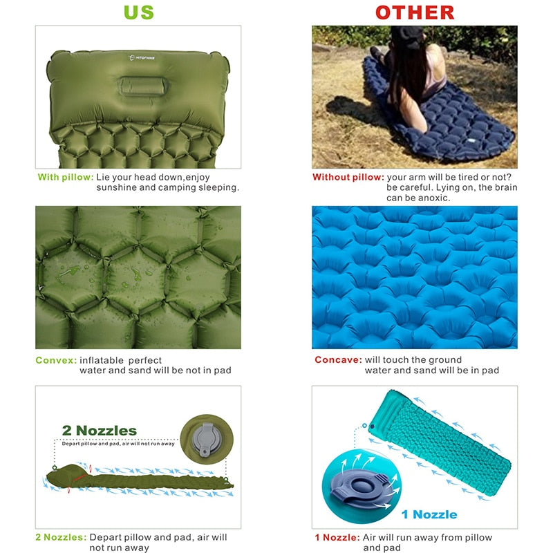 HOMFUL Outdoor Sleeping Mat Camping Pad With Pillow Air Mattress Inflatable Cushion Sleeping Mat Fast Filling Moistureproof