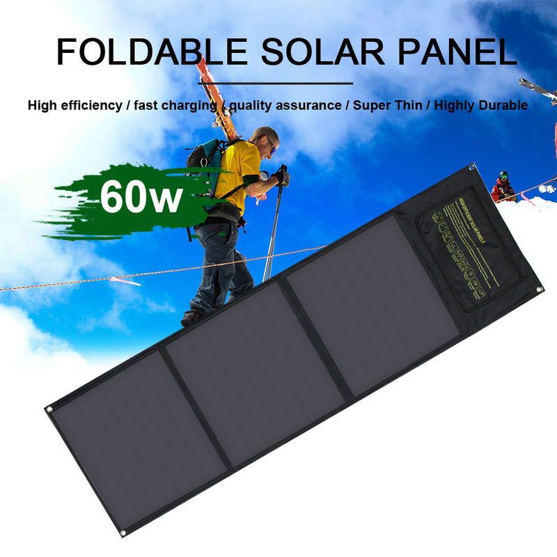 Panel solar plegable de carga rápida, 50w, 60w, 18v, puerto usb dual, puerto CC, cargador solar para tableta, teléfono, computadora portátil