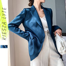 Blazer azul para mujer 2022 primavera otoño moda estilo coreano traje de satén de lujo chaqueta OL abrigo de trabajo ropa de abrigo femenina