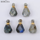 Faceted Natural Labradotite Perfume Bottle Pendant Connector Gold Plating Gems Stones Essential Oil Necklace for Women PB001-8