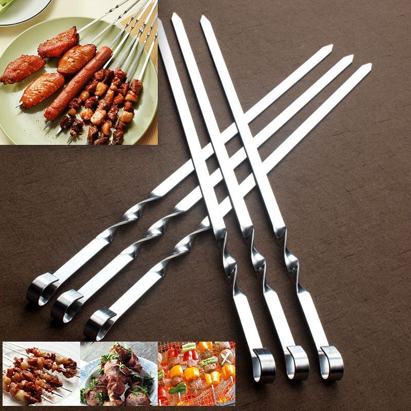 Duolvqi 6pcs/Set Barbecue Meat String Skewers Chunks Of Meat Stainless Steel churrasqueira Roast Stick For BBQ Outdoor Picnic