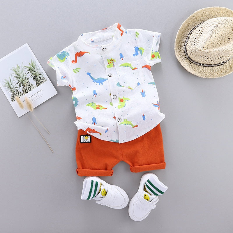 Conjunto de ropa de verano para bebés, camisa de manga corta con estampado de dinosaurio de dibujos animados para niños y pantalones de 1, 2, 3 y 4 años, atuendo para niños pequeños