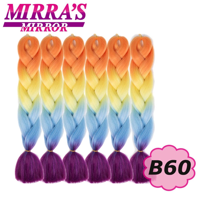 Trenzas Jumbo de 24 pulgadas, cabello sintético para caja trenzada, extensiones de cabello trenzado Ombre, tres tonos, negro, marrón, azul, rosa, espejo de Mirra