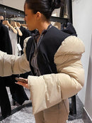 Sisterlinda Spring Patchwork Down Puffer Coat Women Jacket Extra Long Sleves Warm Bubble Christmas Cropped Outerwear Lady Outfit