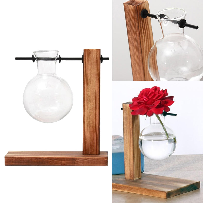 Terrarium Planter Bulb Glass Vase Water Planting Propagation Stations Hydroponics Plants With Wooden Stand Garden Wedding Decor