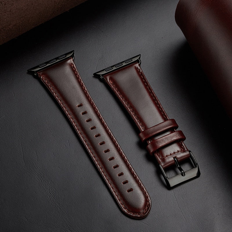 Red Brown Genuine Leather strap For Apple Watch Band 42 mm 44 mm Viotoo Fashion Men WatchStrap Band For iWatch Watchband