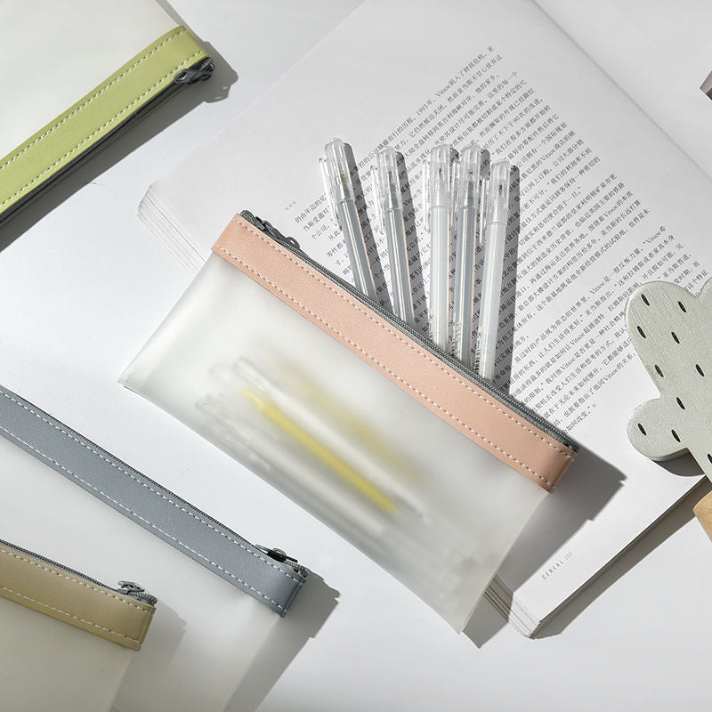 Simple Transparent TPU Leather Korean Fashion INS Pencil Bag Pouches Stationery Organizer Pencil Case Pencilcase School Pen Case