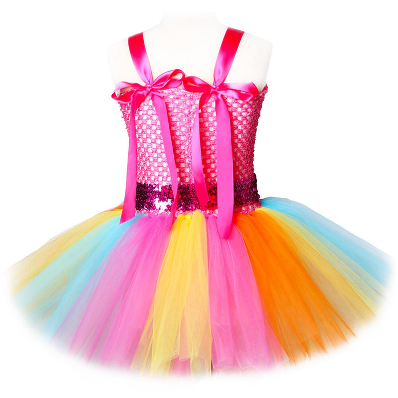 Jojo Siwa Tutu Dress with Hair Bow Rainbow Girls Princess Dress Tulle Kids Tutu Dresses for Girls Holiday Birthday Party Costume