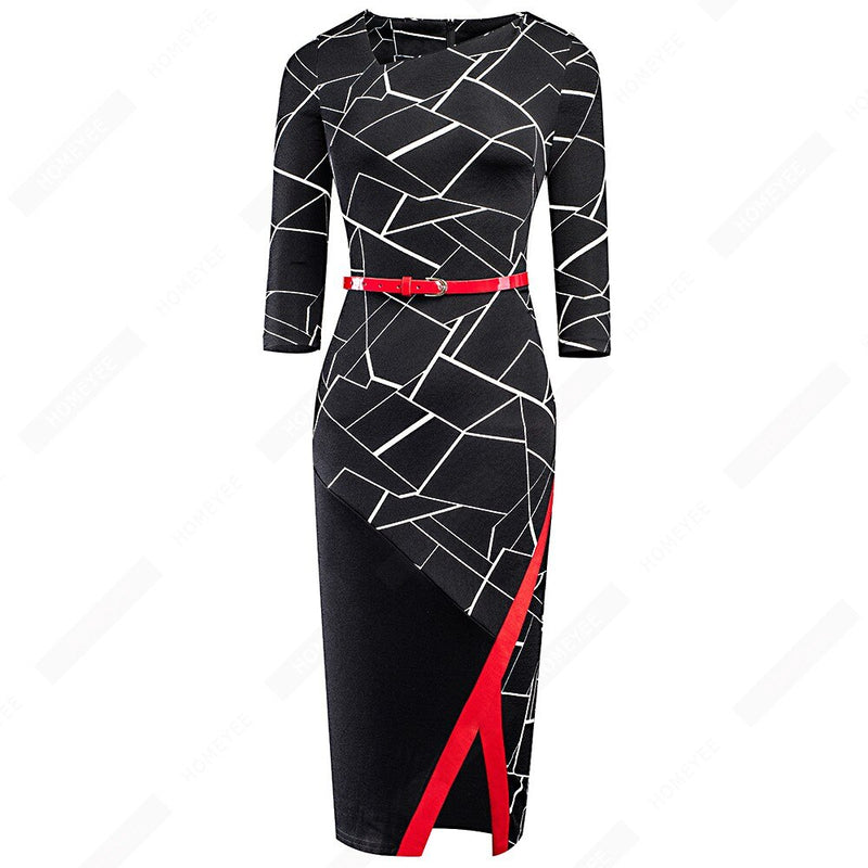 Women Formal Knee Length Asymmetrical Neck Wear to Work Business Office Bodycon Elegant Pencil Dress EB290