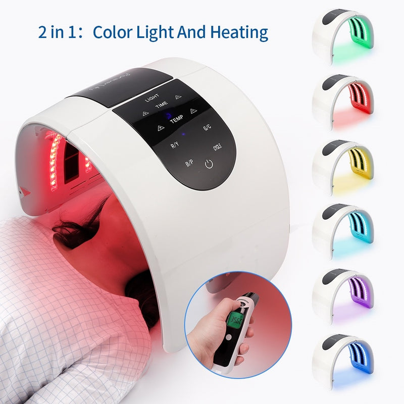 2 IN 1 Faltbare 7-farbige LED Photon 30-60 ℃ Heizung Threapy Gesichts- und Körpermaskenmaschine Salon Heimgebrauch Hautverjüngung Akne Hautpflege