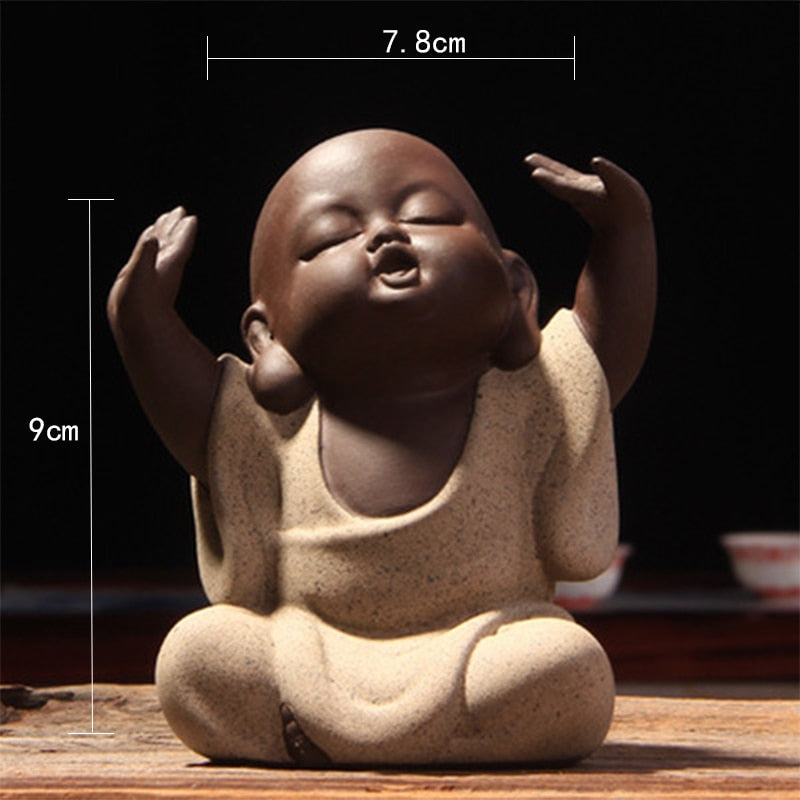VILEAD Keramik-Buddha-Statuen, moderne Mini-Mönch-Skulptur, Tee-Set, Statuette, Miniaturfiguren für Heimdekoration, Zubehör