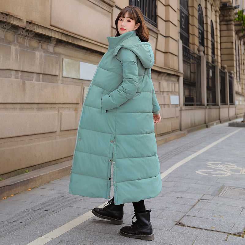 X-long Women's Parkas Solid Hooded 2021 Casual Winter Jacket Women Stand Collar Loose Cotton Padded  Thick Coat Ladies