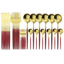 JANKNG 30pcs Black Gold Dinnerware Set Stainless Steel Flatware Set Cake Fork Spoon Knife Silverware Tableware Set Cutlery Set