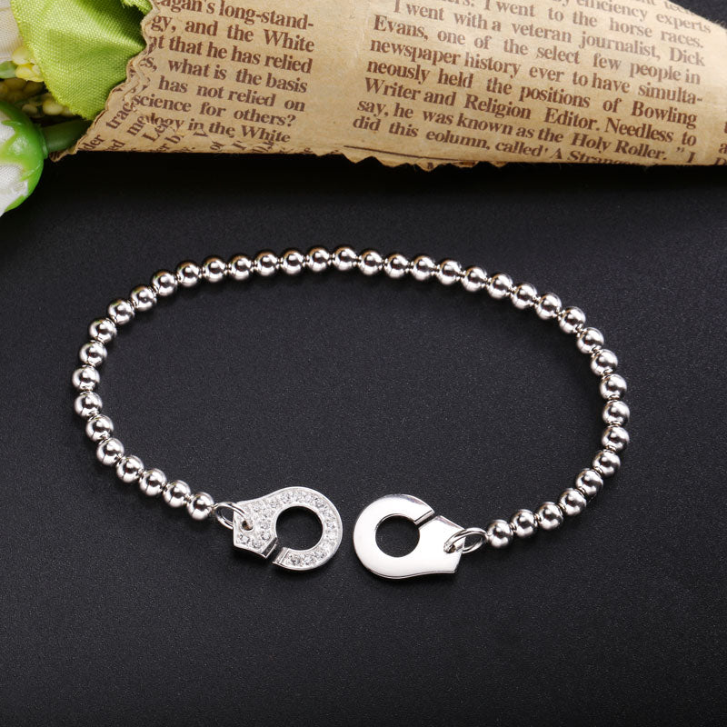 Moonmory France Popular 925 Sterling Silver Handcuff Bracelet For Women Many Silver Beads Chain Handcuff Bracelet Menottes