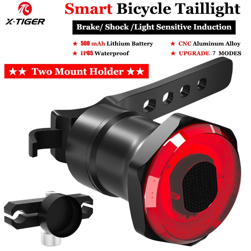 X-TIGER Smart Bike Light Rainproof Auto Brake Sensing Rear Light Bicycle MTB Bicycle Tail Light USB Rechargeable LED