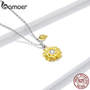 Juego de joyas de girasol de plata bamoer, collar de la suerte de Color dorado y plata de ley 925, regalo para mujer, joyería de moda ZHS222