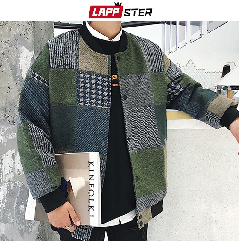 LAPPSTER Herbst Männer Harajuku Plaid Bomberjacken 2022 Mens Japanese Streetwear Windbreaker Korean Fashions Baseball Jacken