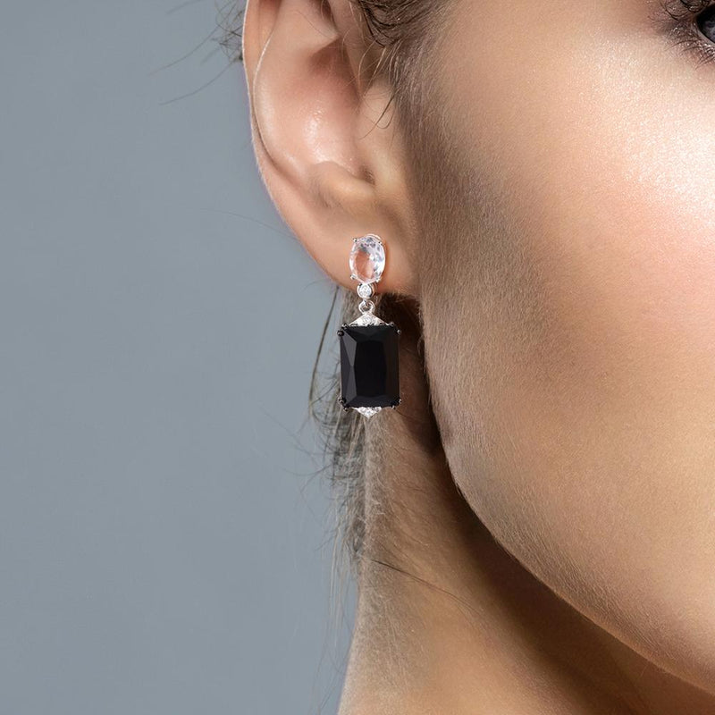 Pendientes de plata SANTUZZA para mujer, pendientes de gota de cristal blanco y negro brillante de Plata de Ley 925 pura, joyería fina impresionante