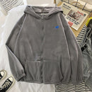 Winter Frauen Hoodie Tops Herbst Koreanische Mode Tier Stickerei Drucken Lose Plüsch Reißverschluss Sweatshirt