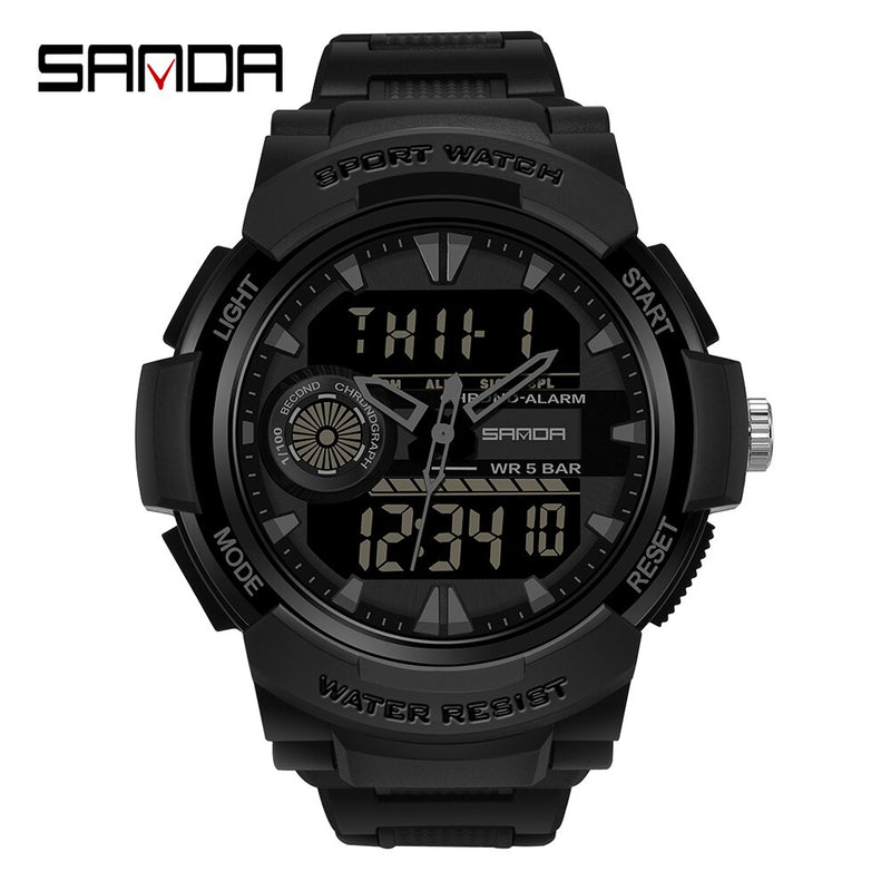 SANDA Watches For Men 50M Waterproof Clock Alarm reloj hombre Dual Display Wristwatch Quartz Military Watch Sport Mens Relogio