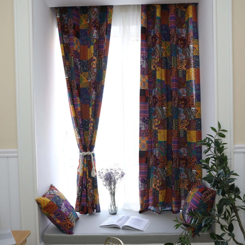 Bohemian retro ethnic style curtains half blackout for living room study bedroom bay windows custom Cotton linen