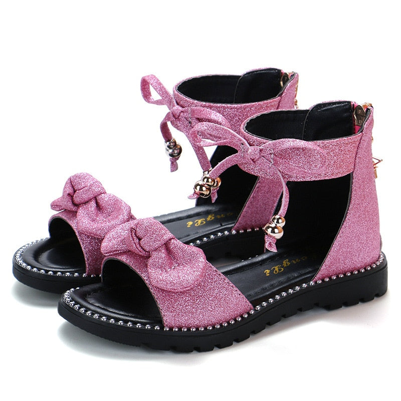 Neue 2022 Sommer Mädchen Sandalen Mode Bowknot Reißverschluss Prinzessin Mädchen Schuhe Kinder Kinder Baby Party Flache Sandalen Schuhe A857