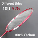 Raqueta de bádminton de fibra de carbono más ligera, 10U, 52g, tensión máxima, 30 libras, raquetas profesionales con bolsas, raqueta de cuerdas