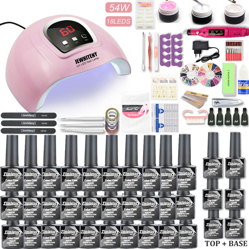 Manicure Set With UV Led Nail Lamp 120W/54W Nail Set 30/20 Colors Gel Nail Polish Kit Sets Tools Set With Nail Drill Machine