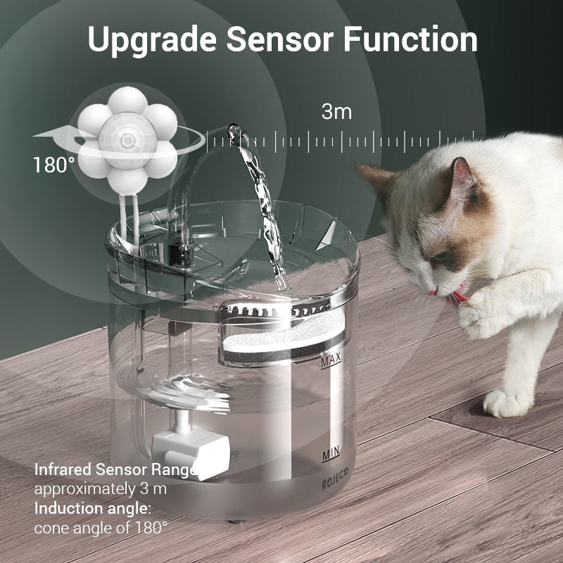 ROJECO 2L Katzen-Trinkbrunnen-Filter Automatischer Sensor-Trinker für Katzen-Futterspender Haustier-Wasserspender Auto-Trinkbrunnen für Katzen