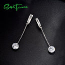 SANTUZZA Silver Earrings For Women Pure 925 Sterling Silver Shiny White Cubic Zirconia Long Drop Earrings Elegant Fine Jewelry