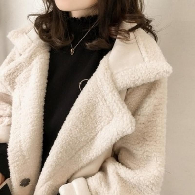 Women Winter Oversized Teddy Jacket Chic Faux Suede Fur Collar Coats Aviator Motorcycle Biker Jackets Female Lamb Wool Coat New