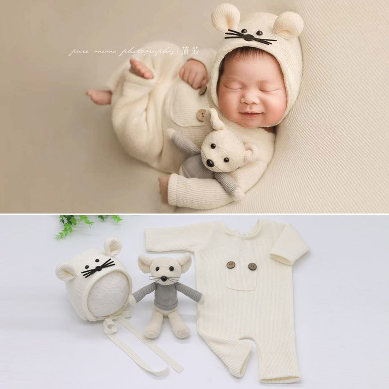 Baby Newborn Photography Props Mouse Doll Baby Boy Girl Romper Bodysuits Outfit  Photography Baby Studio Shooting Props Clothing