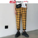 LAPPSTER-Youth Streetwear Black Plaid Pants Men Joggers 2022 Mens Straight Harem Pants Men Korean Hip Hop Trousers Plus Size