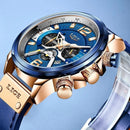 2022 LIGE Men Watches Top Brand Luxury Blue Leather Chronograph Sport Watch For Men Fashion Date Waterproof Clock Reloj Hombre