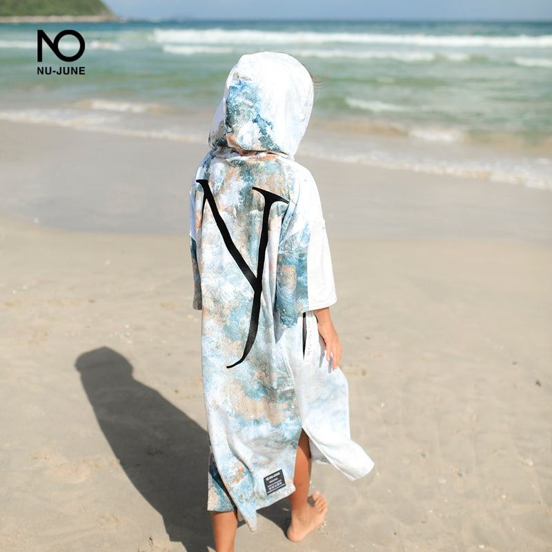 Nu-June Microfiber Quick Dry Wetsuit Changing Robe Poncho towel With Hood for Swim Beach towel Lightweight Beach Surf Poncho
