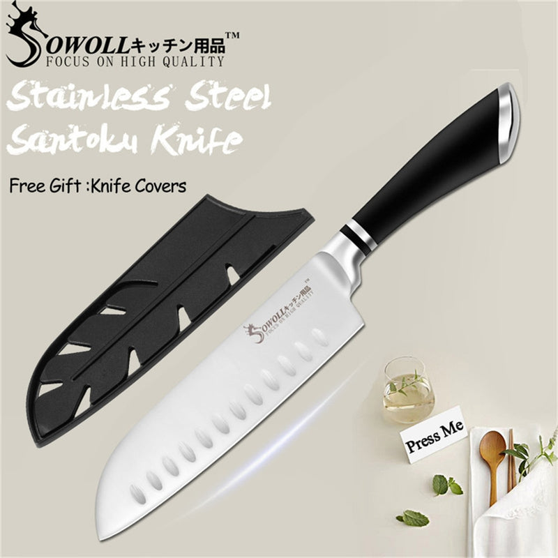 Cuchillos de cocina SOWOLL, cuchillos de acero inoxidable, herramienta para pelar Santoku, rebanador de pan, Chef, cuchillo para picar, accesorios de cocina, herramientas