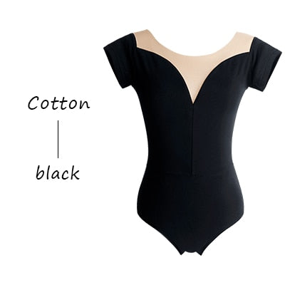 Ballet Leotards for Girls Women Sexy Neckline Cotton Soft Mesh Black White Gymnastics Leotard Ballet Dancing Costumes