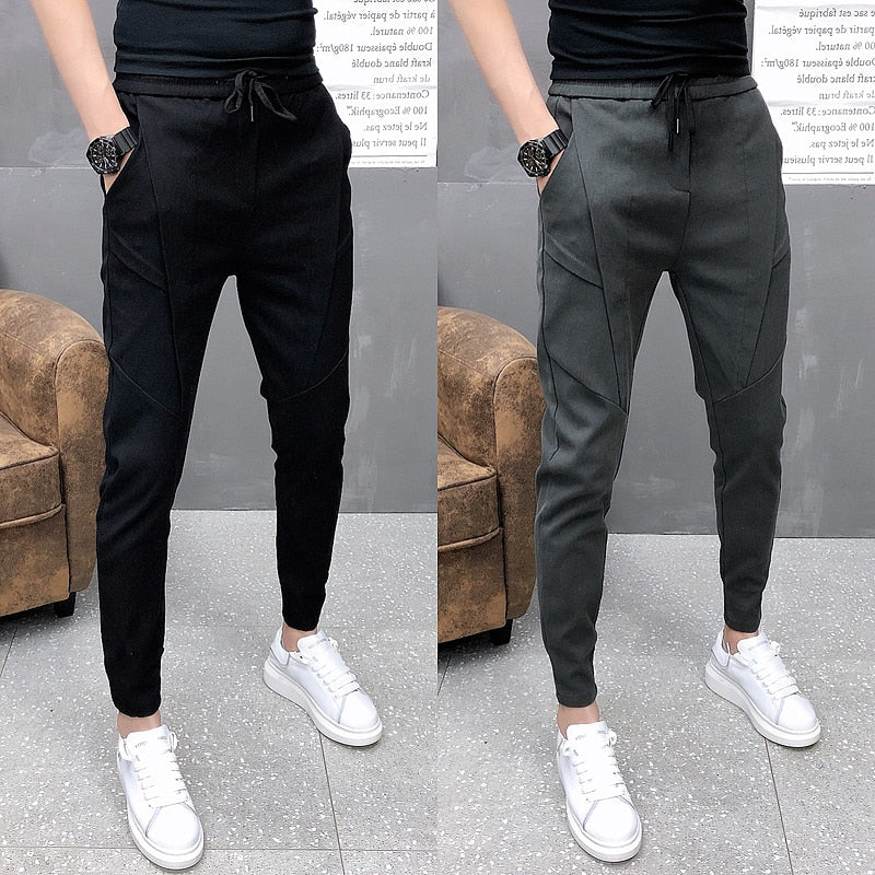 Mode Korean Solid Joggers Männer Hohe Qualität Frühling Herbst Hosen Männer Slim Fit Kordelzug Herren Casual Hosen Schwarz / Grau 36-28 Heiß