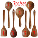Vajilla de madera Natural de teca tailandesa, cuchara, cucharón, colador de arroz largo, espumadera para sopa, cucharas de cocina, juego de utensilios de cocina