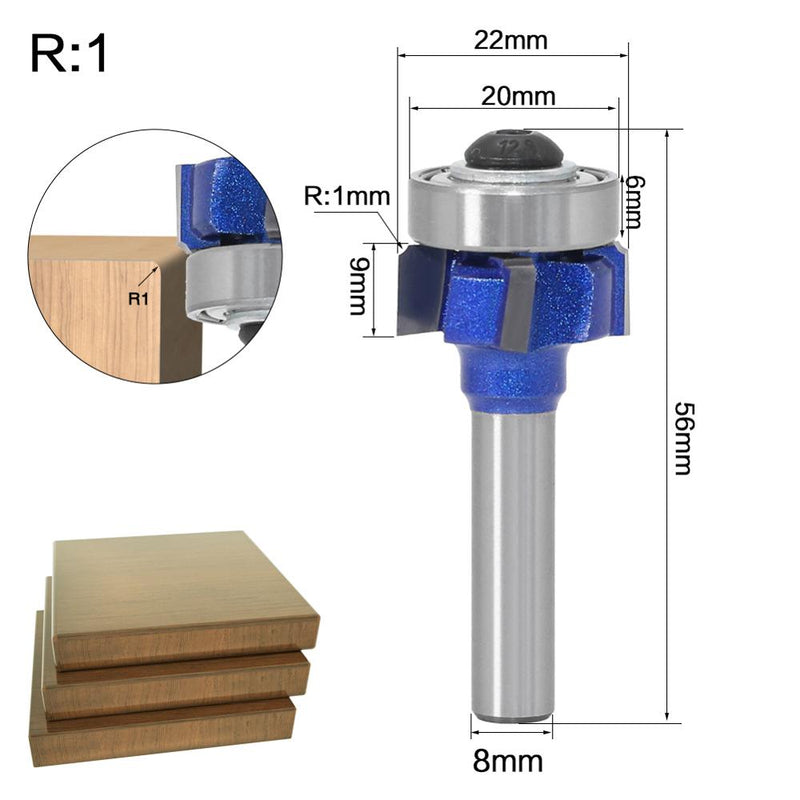 1PC8mm Shank high quality Woodworking Milling Cutter R1mm R2mm R3mm Trimming Knife Edge Trimmer 4 Teeth Wood Router Bit