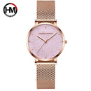 Relojes de mujer, nuevas estrellas Flash, acero inoxidable, malla de oro rosa, relojes de pulsera impermeables de cuarzo simples e informales únicos, gran oferta