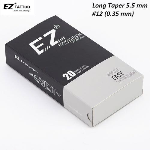 EZ Revolution Tattoo Cartridge #12(0.35 MM) Round Liner (RL) Long Taper Needles for Rotary Machine & Grips 20 Pcs/Box