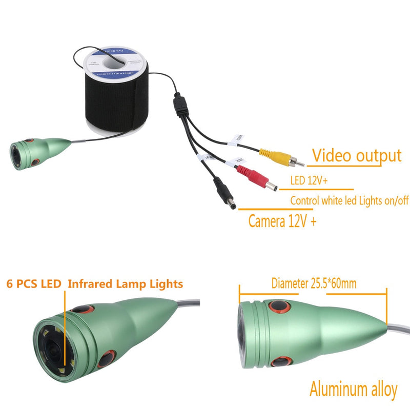 MAOTEWANG 1000tvl Cable de pesca submarina + Cámara con 6PCS 1W LED Luces de lámpara infrarrojas