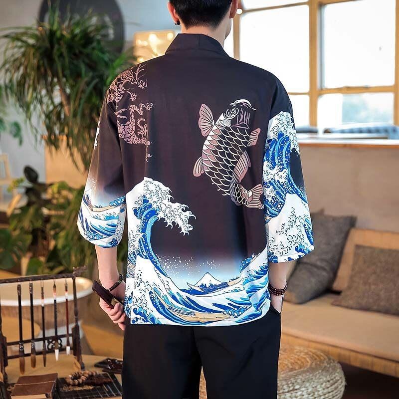 Bebovizi dragón estampado Yukata hombres mujeres moda cárdigan blusa suelta Haori Obi ropa asiática Harajuku japonés Cosplay Kimono