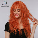 La Sylphide HalloWeen Cosplay Party Wig Long Body Wave Orange Synthetic Hair Wigs With Bangs for Woman Cute Wigs Heat Resistant