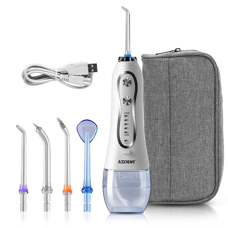 AZDENT Portable Cordless Electric Water Oral Dental Irrigator Flosser USB Rechargeable Teeth Cleaner 5 Modes IPX7 Waterproof