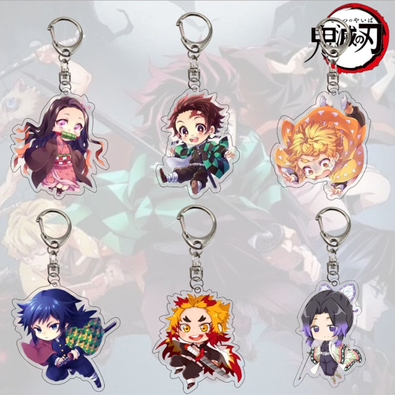 Anime Demon Slayer Keychain Acrylic Kimetsu no Yaiba Blade of Ghost Keychains Key Cover Chain Keyring Jewelry Accessories Gifts